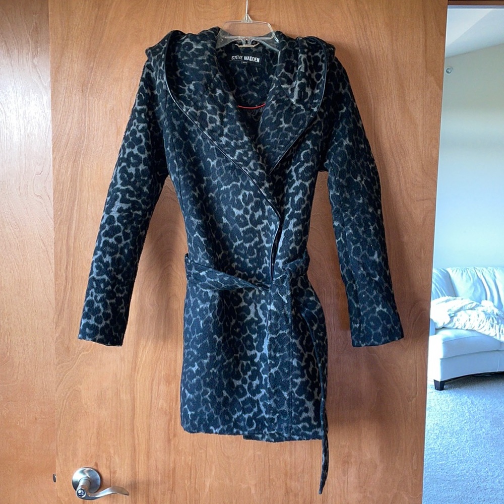 Steve Madden leopard print hooded pea coat